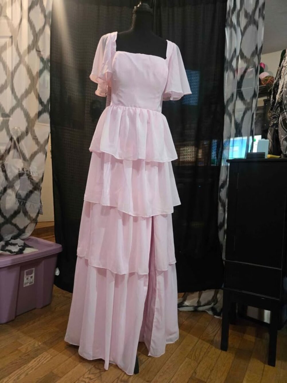 NWT Faeriesty Size 14 Blush Pink Ruffles Flutter Sleeves Corset Back Maxi Dress